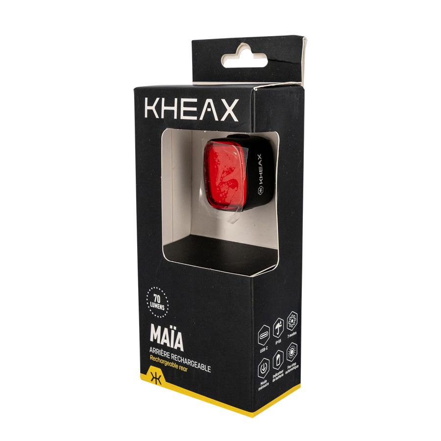 Éclairage vélo arrière KHEAX MAÏA USB-C, feu stop automatique
