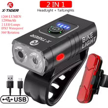 X-TIGER Kit Feux Vélo Avant + Arrière USB Rechargeable - 6 Modes Route VTT