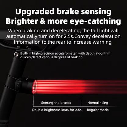 ROCKBROS Q1MAX Feu Arrière Vélo Intelligent LED - Détection Freinage USB-C