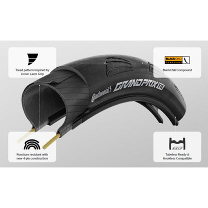 Pneu Continental Grand Prix TR Tubeless Noir 700x28C (28-622)