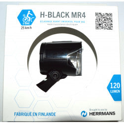 ECLAIRAGE VELO AV/PROJECTEUR E-BIKE/VAE HERRMANS BLACK MR4 6-12V FIXATTION FOURCHE/CINTRE